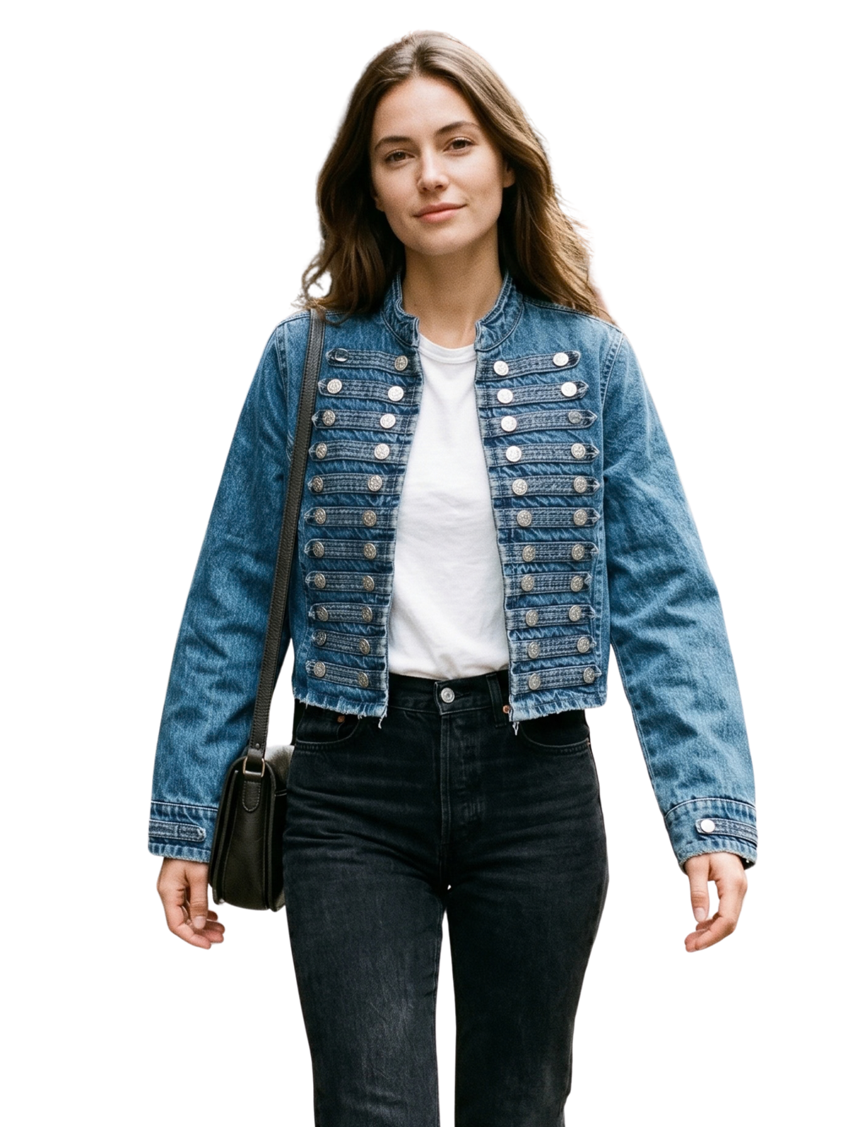 Blue Metallic Button Jeans Jacket