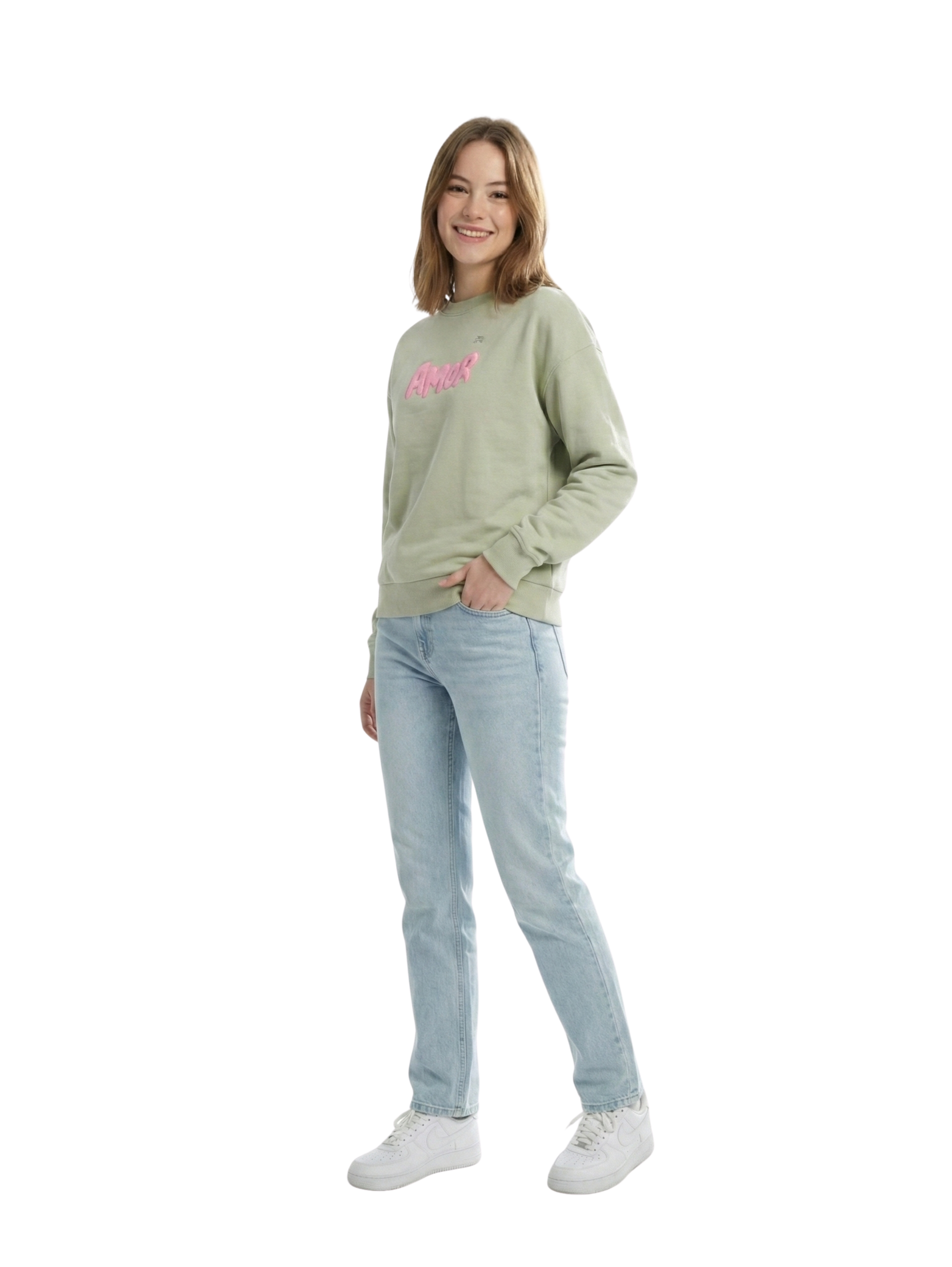 Mint Long Sleeved Sweater With "Amor" Front Design