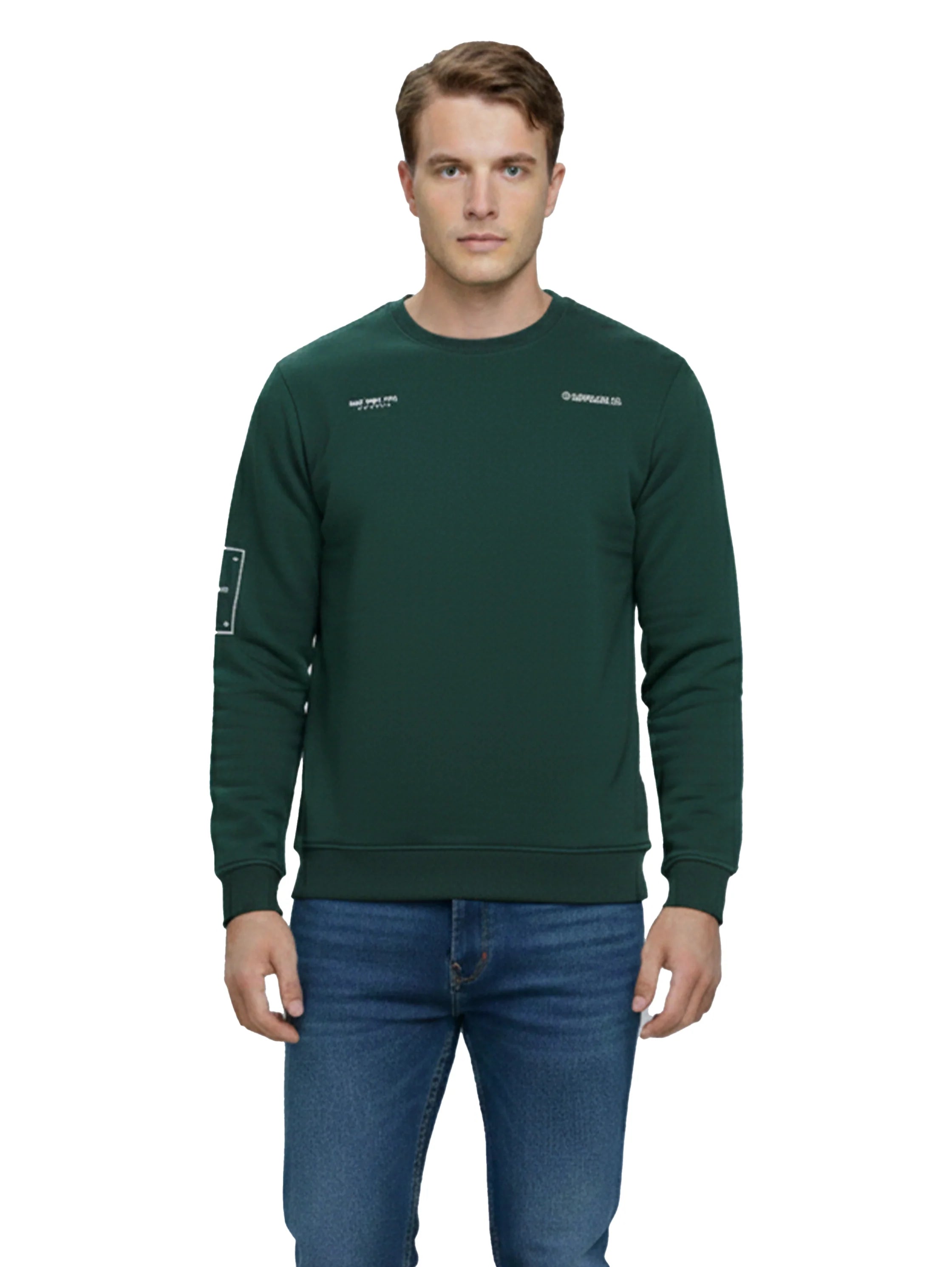 Round Neck Green Sweater With Shoulder Design