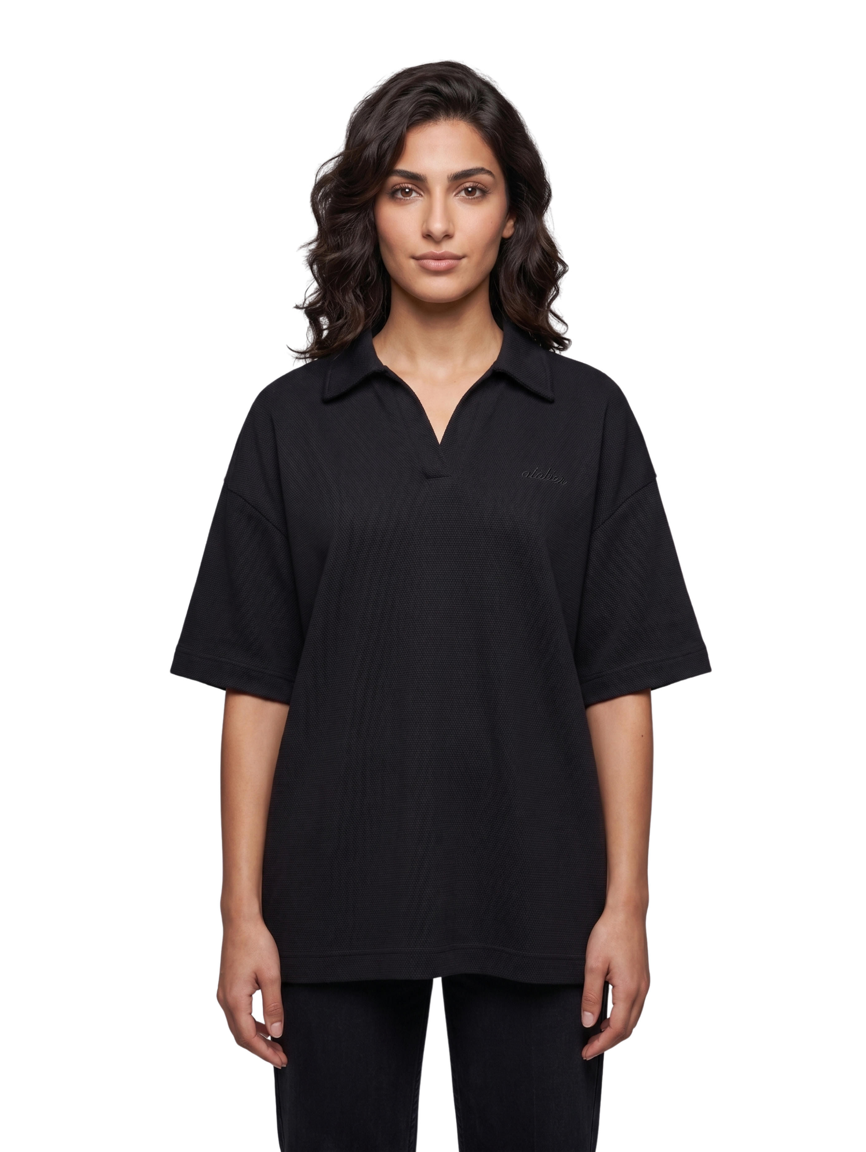 Black Over-Sized Polo T-Shirt With Small Chest Design