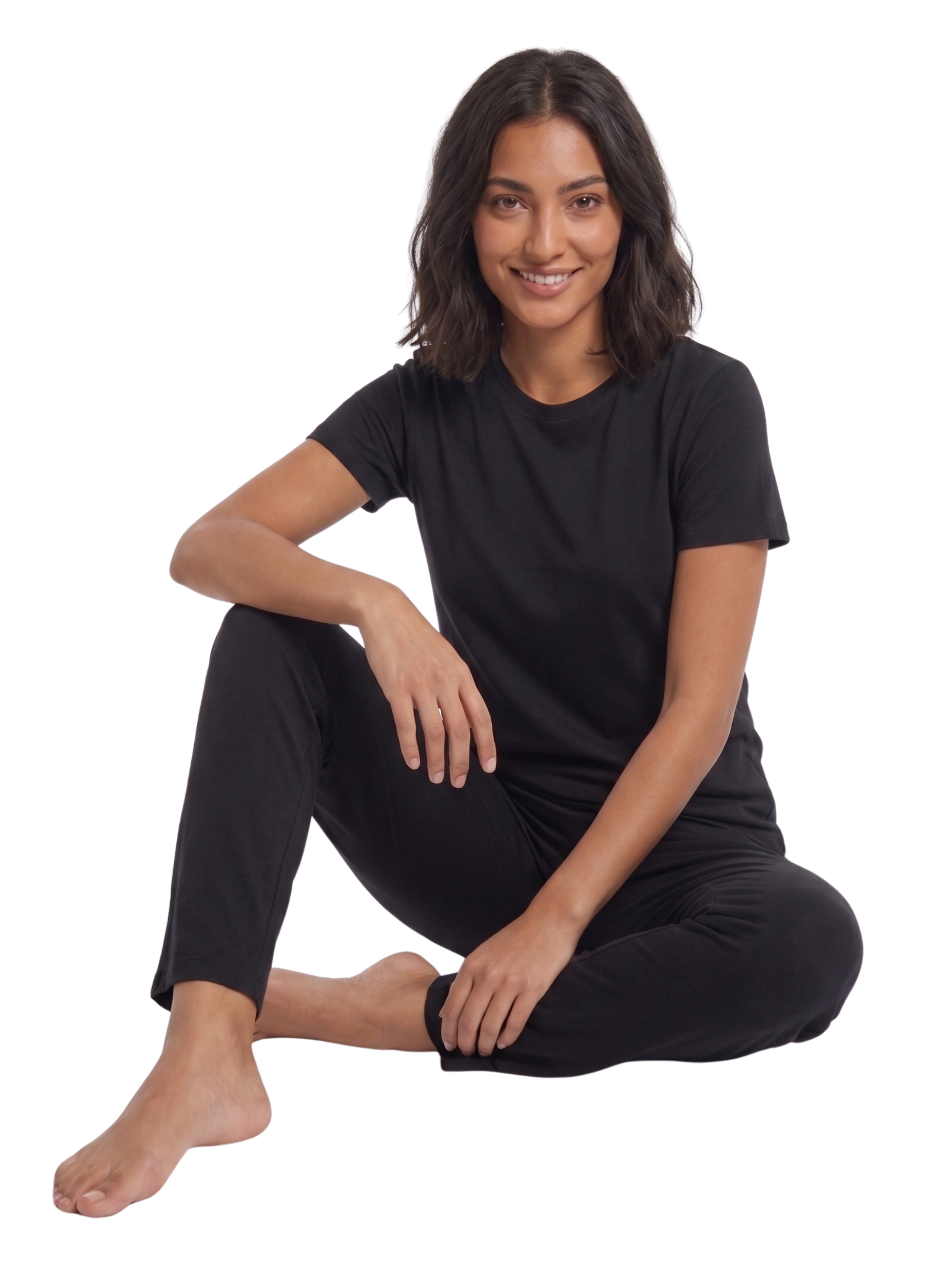 Short Sleeved Black Pyjama Set With Crew Neckline