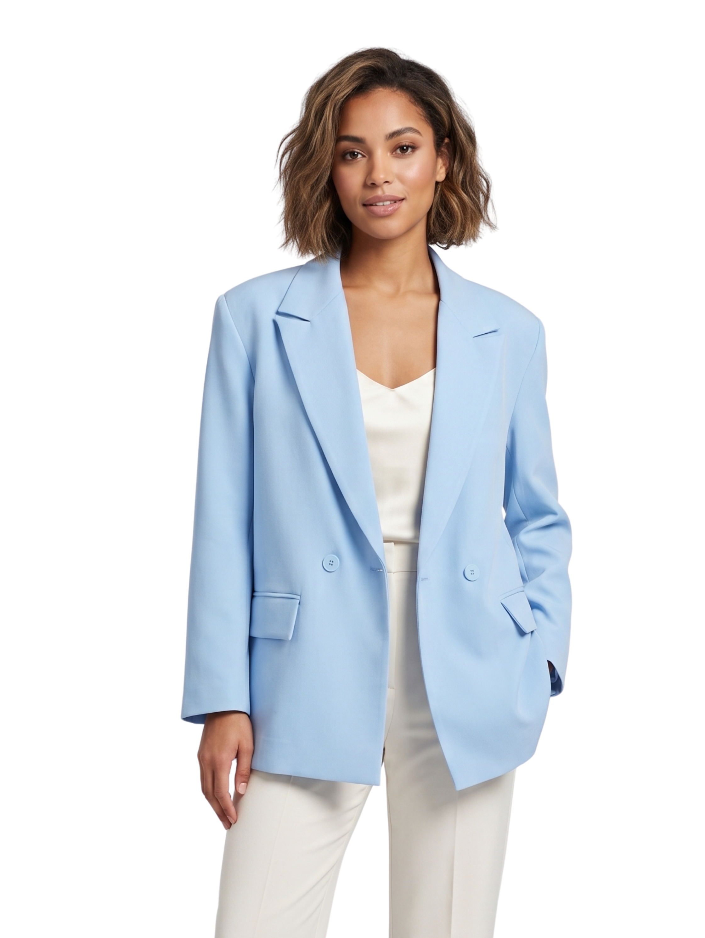 Blue Oversized Blazer With Two Front Flap Pockets