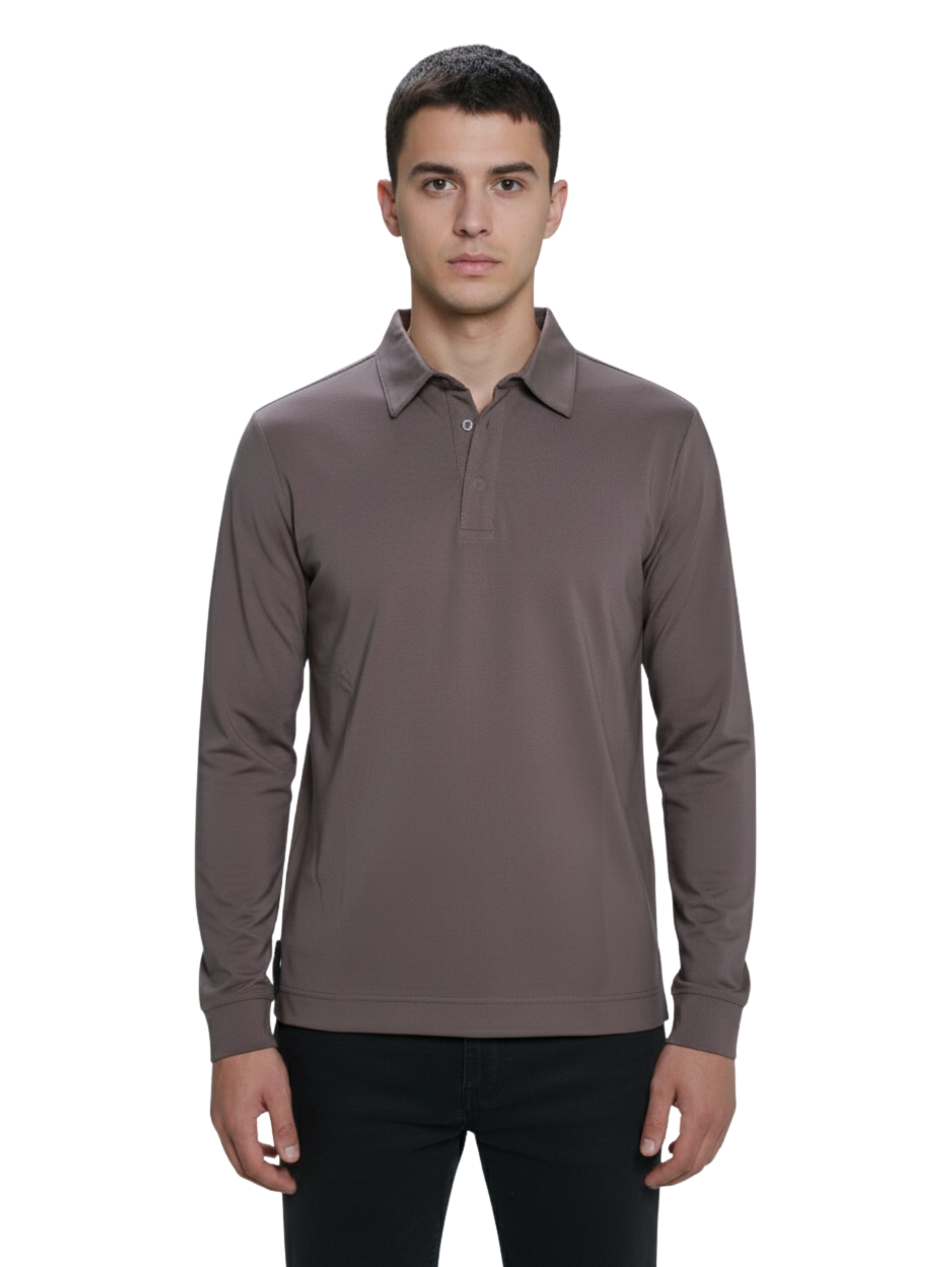 Brown Long Sleeve Basic Polo