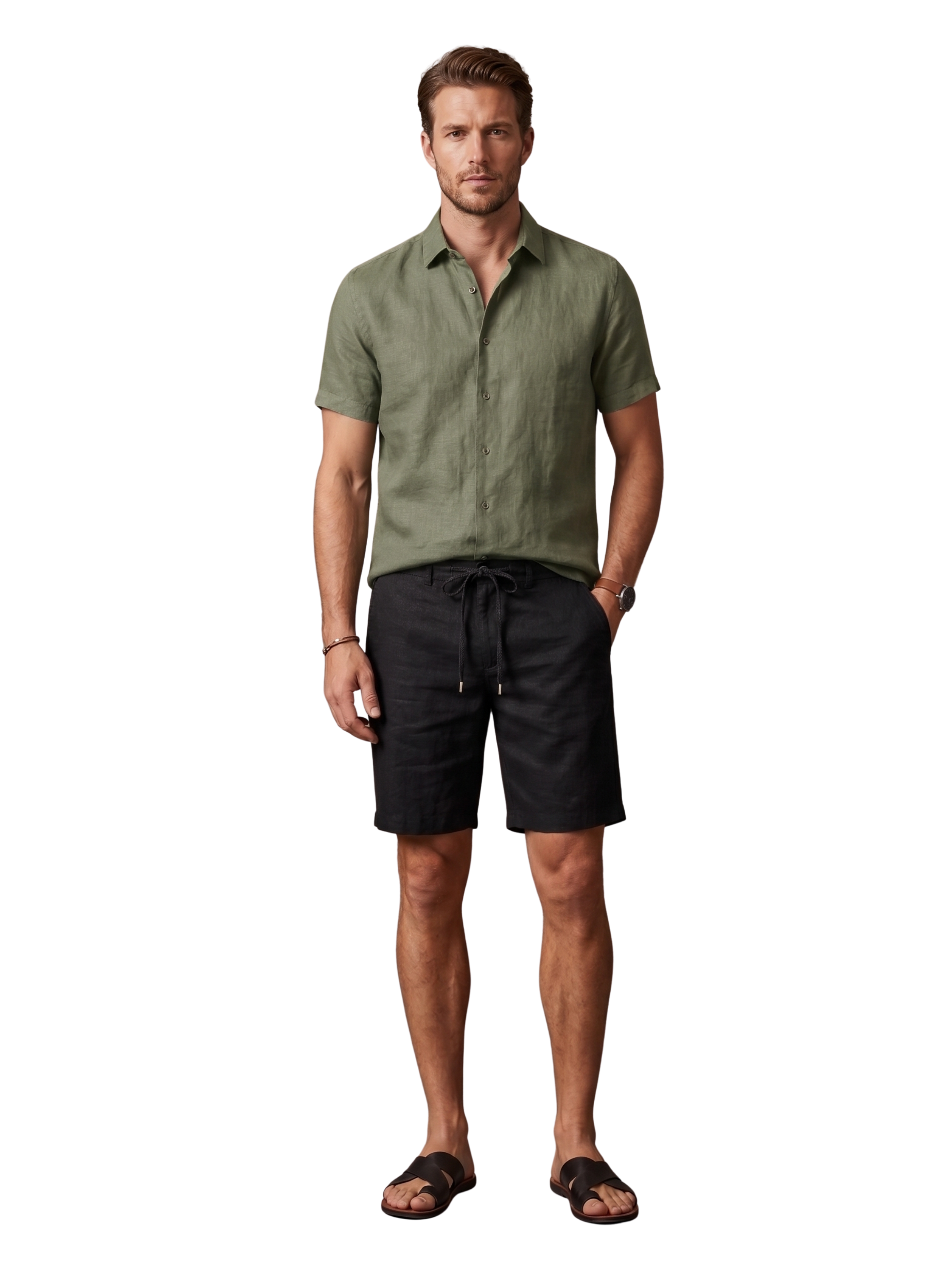 Black Linen Drawstring Shorts