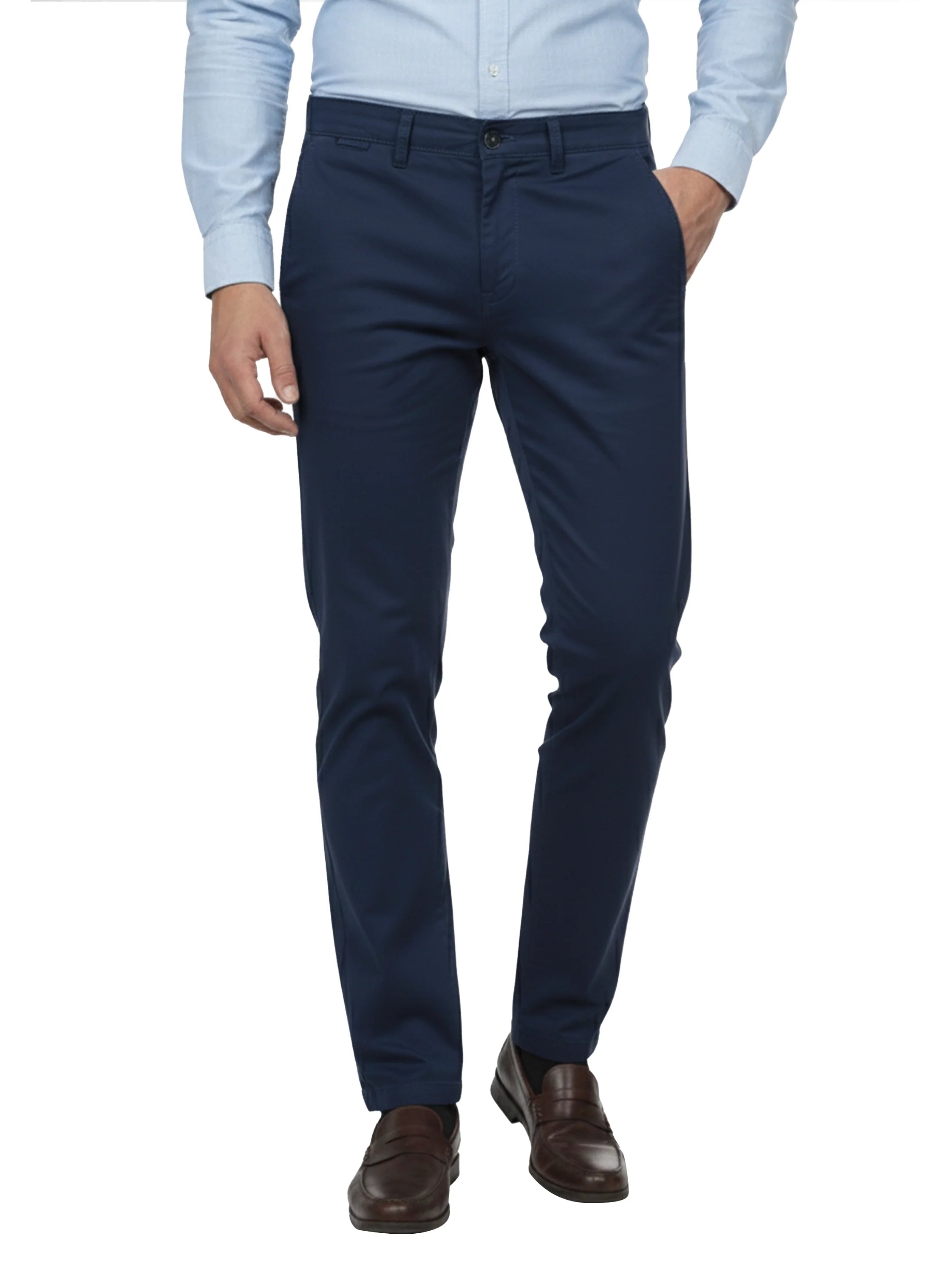 Navy Casual Chino Pant with Zipper & Button to Close