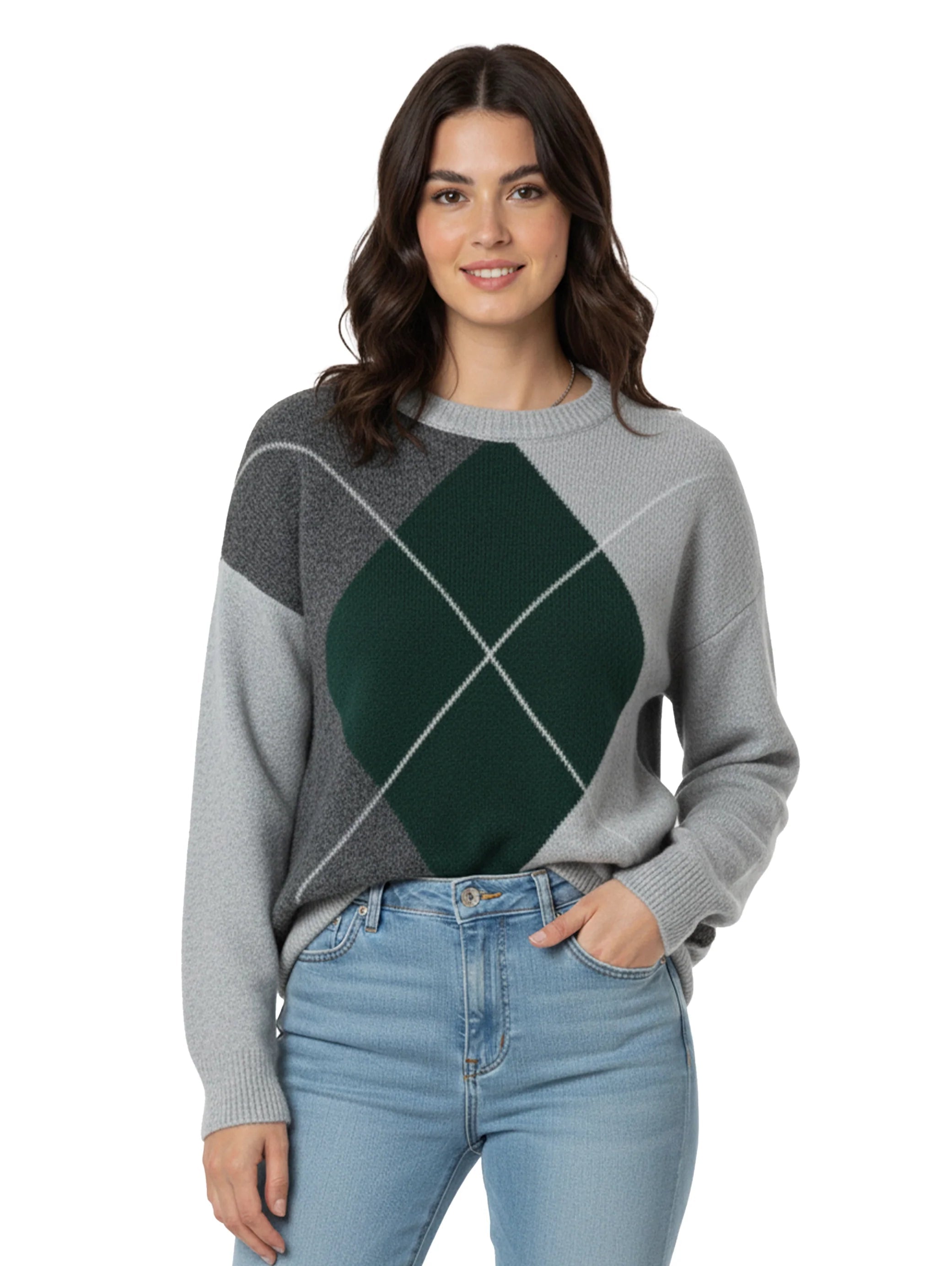 Dark Green Pullover With Diamond Shape Design