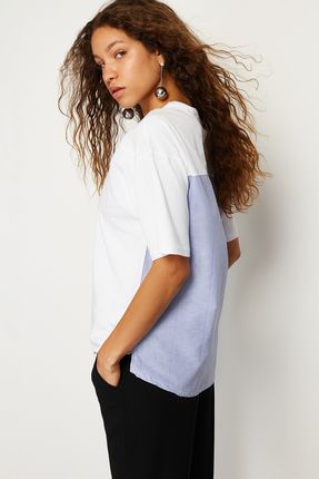 Trendeyol White Striped Poplin Detailed Oversize