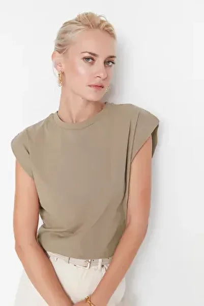 Trendyol Captain Style Cotton Beige T-shirt