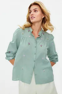 Trendyol Green Floral Embroidery Detailed Shirt