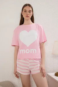 Pink Striped Short Knitted Pyjamas Set