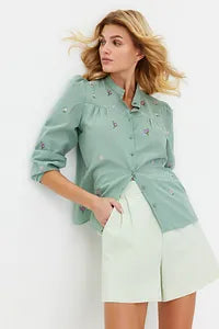 Trendyol Green Floral Embroidery Detailed Shirt