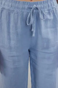 Trendyol Blue Linen Pant With Elastic Waist