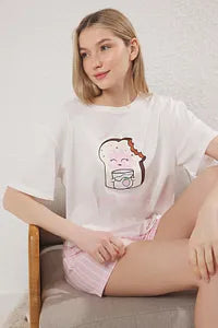 Trendyol White Pajama With Striped Short