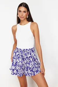Trendyol Purple Patterned Regular Waist Wrap Knitted Short