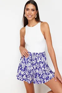 Trendyol Purple Patterned Regular Waist Wrap Knitted Short