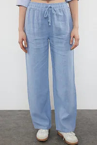 Trendyol Blue Linen Pant With Elastic Waist