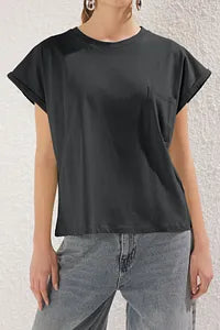 Trendyol Anthracite Cotton T-shirt With Pocket Attached Style