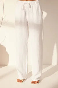 Trendyol White Linen Pant With Elastic Waist
