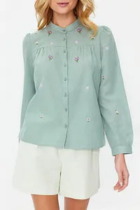 Trendyol Green Floral Embroidery Detailed Shirt