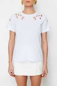 Trendyol Embroidery Pattern White T-shirt