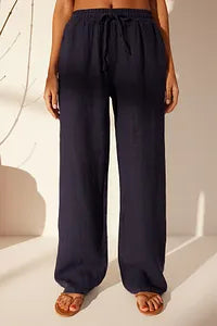 Trendyol Navy Linen Pant With Elastic Waist