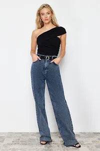 Trendyol Black One Shoulder Detailed Knitted Blouse