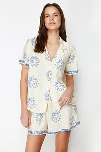 Trendyol Sun Patterned Navy Pajama Set