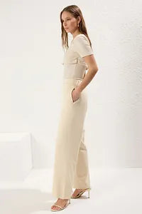 Trendyol Beige Straight Pant With Back Elastic Waist