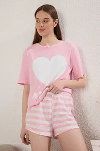 Pink Striped Short Knitted Pyjamas Set