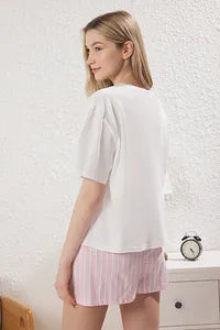 Trendyol White Pajama With Striped Short