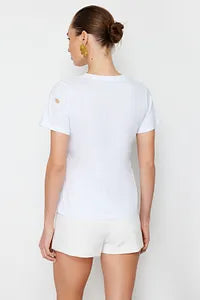 Trendyol Embroidery Pattern White T-shirt