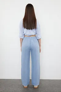 Trendyol Blue Linen Pant With Elastic Waist