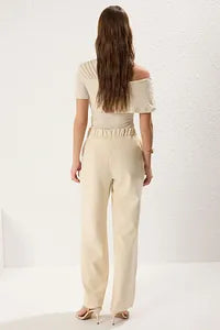 Trendyol Beige Straight Pant With Back Elastic Waist