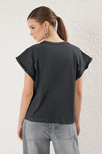 Trendyol Anthracite Cotton T-shirt With Pocket Attached Style