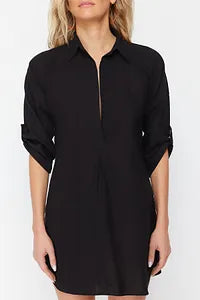 Trendyol Black Flared Cotton Mini Beach Dress