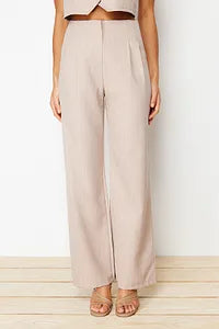 Trendyol Beige Striped Wide Leg Pant
