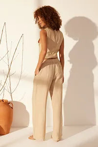 Trendyol Beige Linen Pant With Elastic Waist
