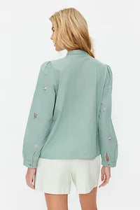 Trendyol Green Floral Embroidery Detailed Shirt