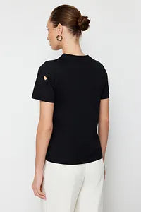 Trendyol Embroidery Pattern Black T-shirt
