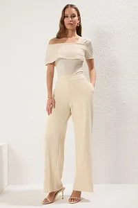Trendyol Beige Straight Pant With Back Elastic Waist