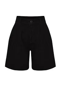 Trendyol Pleated High Waist Black Linen Short
