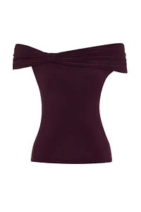 Trendyol Plum Crop Blouse With Flexible Open Collar