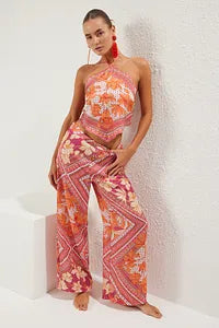 Trendyol Pattern Scarf Blouse And Pant Set