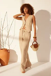 Trendyol Beige Linen Pant With Elastic Waist