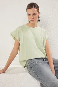 Trendyol Mint Cotton T-shirt With Pocket Attached Style