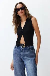 Trendyol Black Knitwear Crop Blouse