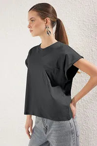 Trendyol Anthracite Cotton T-shirt With Pocket Attached Style