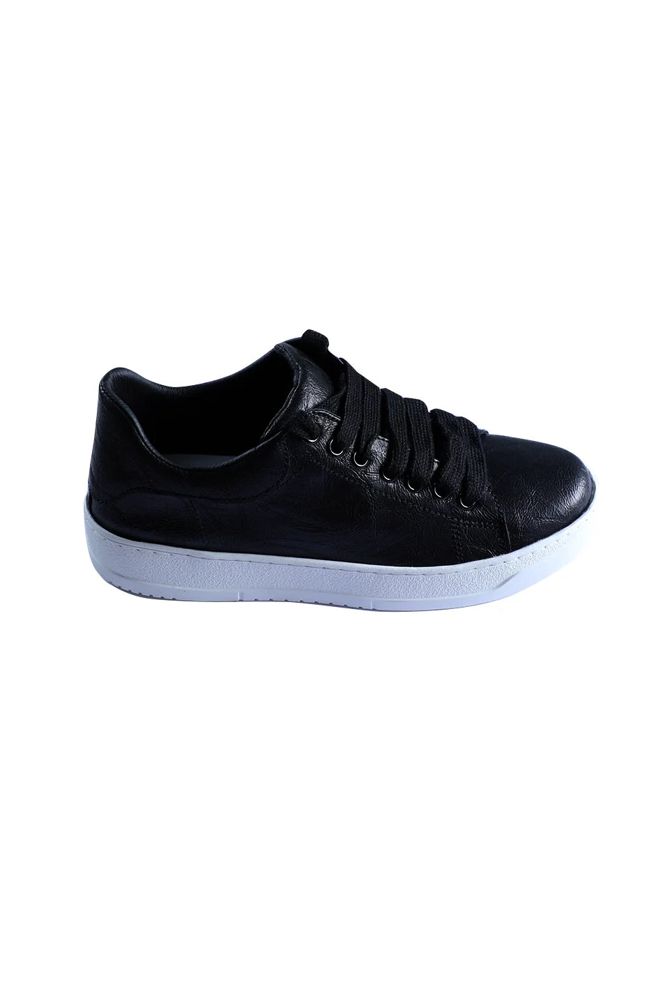 Black Casual Shoes With Wide White Laces