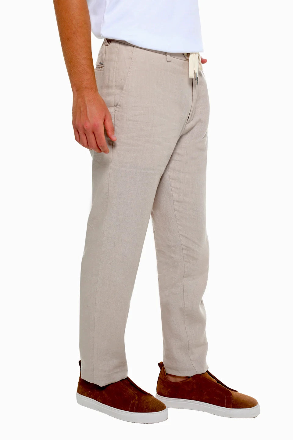 Beige Linen Pant With Waisted Tie