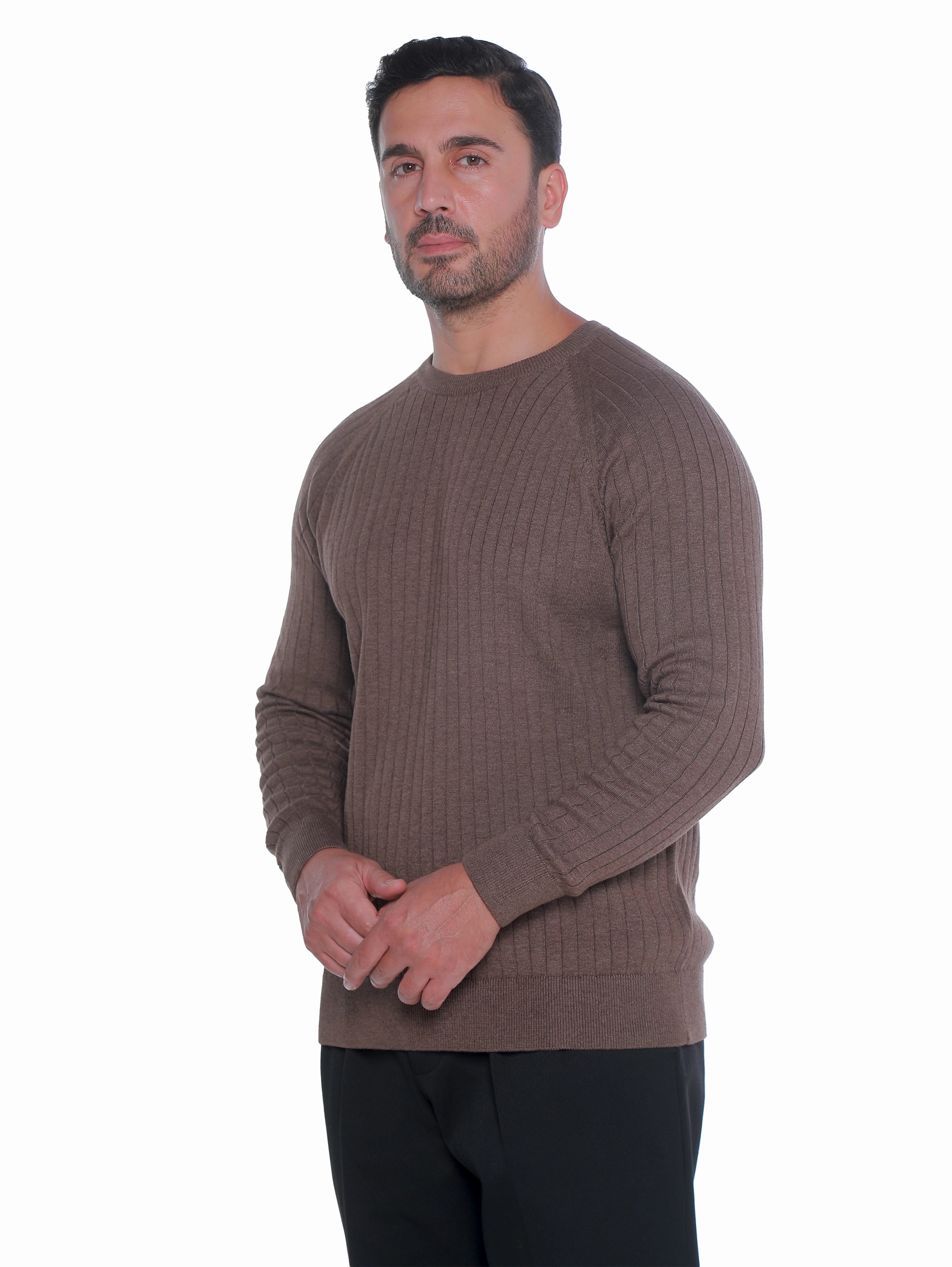 Round Neck Brown Pullover